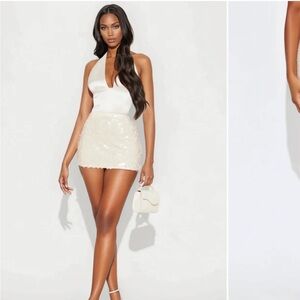 Fashion Nova Cream Sequin Mini Skirt